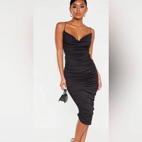 Black Midi Dress with Cowl Neck - Picture 1 of 3